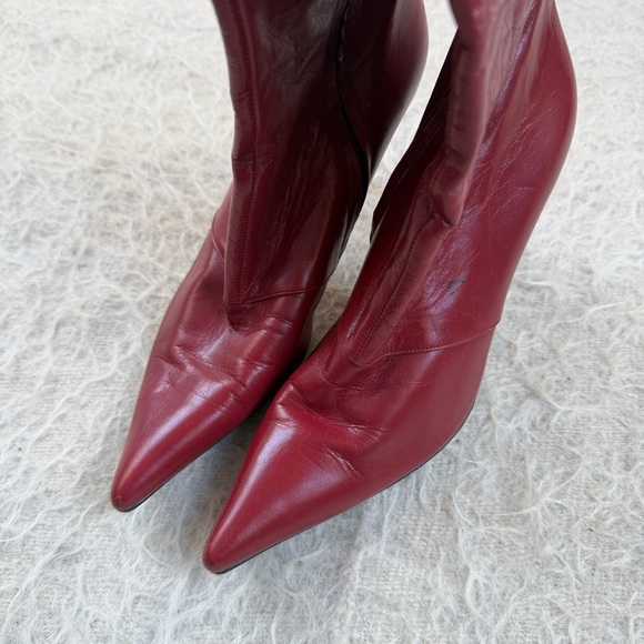 Y2K Cherry Red Stiletto Knee-High Leather Boots – 6.5 - Picture 3 of 6